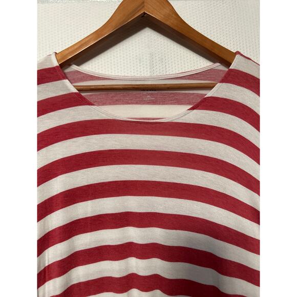 a.n.a  Red White Striped Tie Sleeve Top Oversized Scoop Neck Casual Shirt XL - Picture 2 of 10